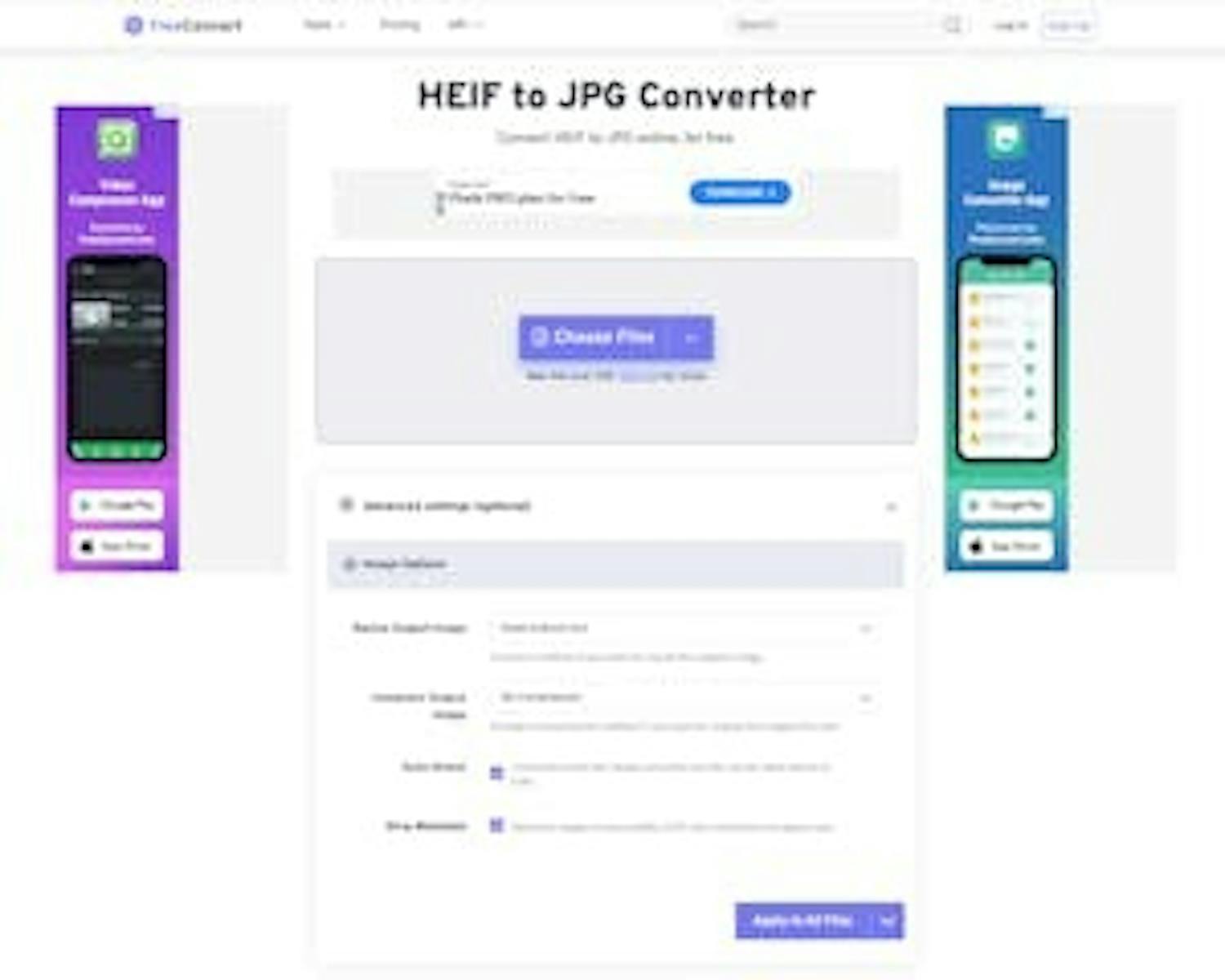 FreeConvert Du kan laste opp en større mengde HEIC-filer og konvertere alle til jpg.